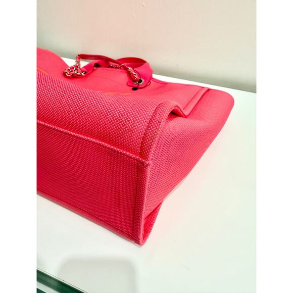 Chanel Deauville Extra Large Neon Pink/Orange  Canvas Tote Shopper Bag - Picture 13 of 16